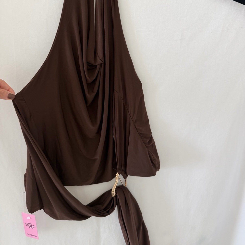 PrettyLittleThing Brown Drape Halter Top